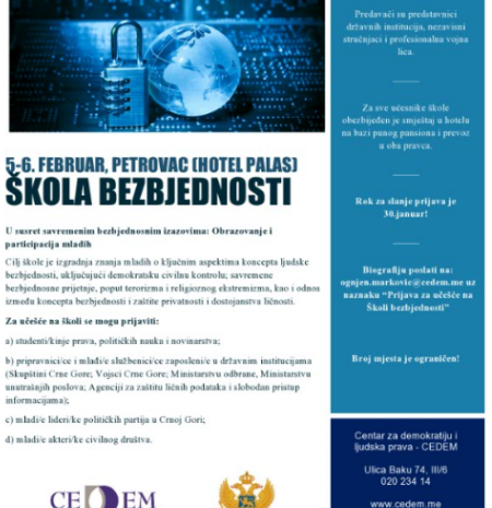 Konkurs za učesnike/ce škole “Mladi i sektor bezbjednosti