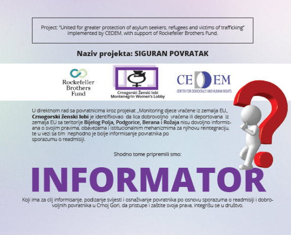 Crnogorski ženski lobi objavio informator u okviru projekta “Siguran povratak”