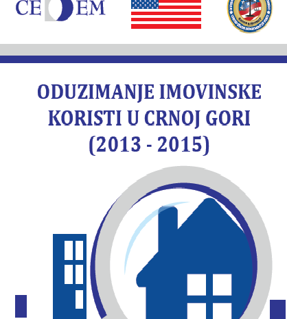 CEDEM objavio publikaciju: Oduzimanje imovinske koristi u Crnoj Gori (2013-2015)